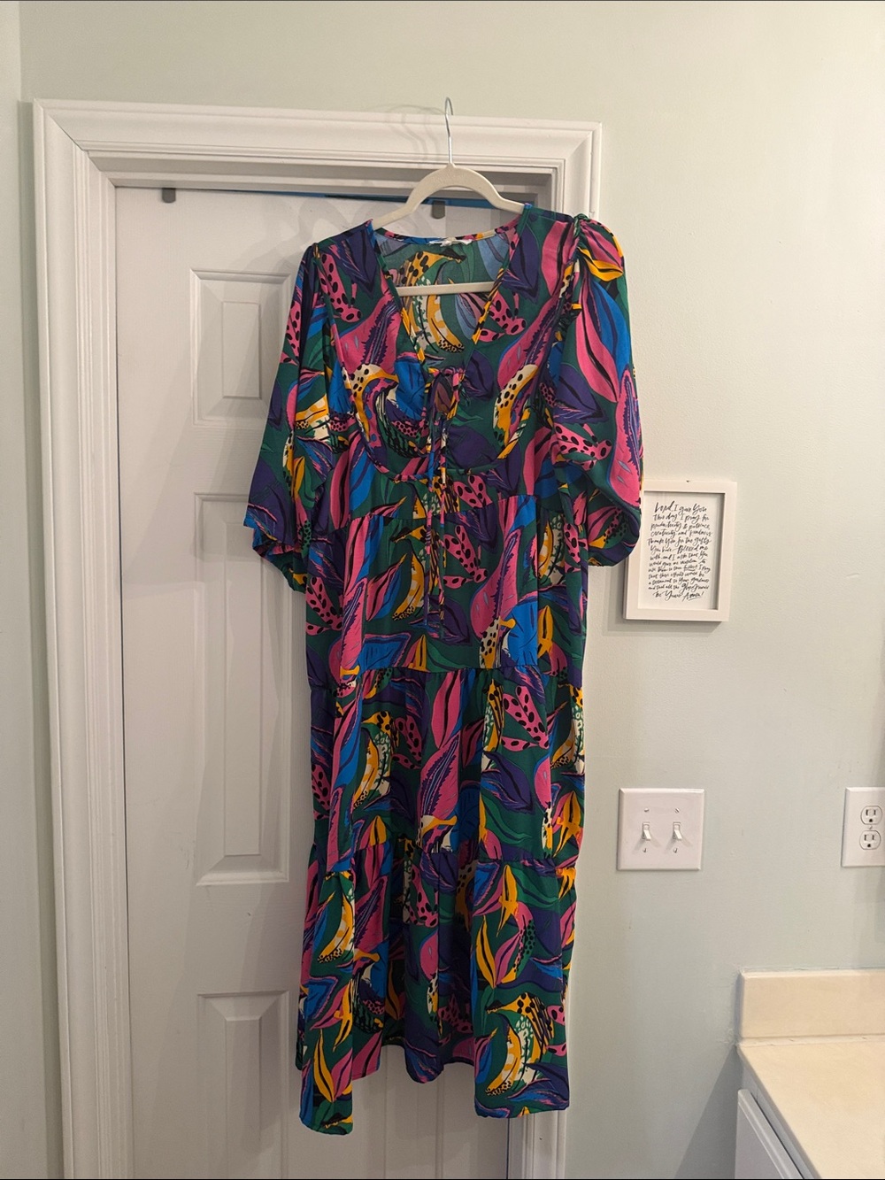 Michelle Mcdowell Vibrant Multicolor Floral Midi Dress - Green, Pink & Blue